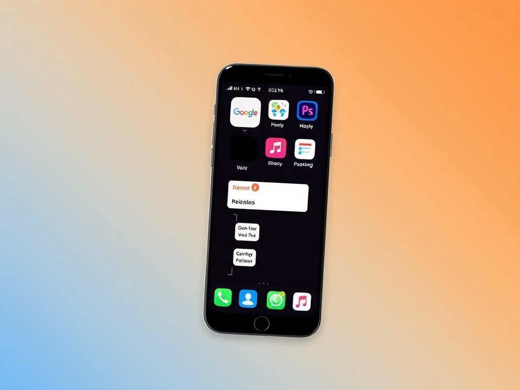 Изображение для На смартфоне с черным экраном отображается несколько приложений для планирования иконок и пузырьков сообщений. Фон представляет собой плавный градиент от синего (слева внизу) к оранжевому (справа вверху). картинка
